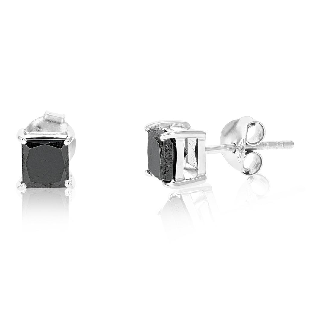 Vir Jewels 1.50 cttw Princess Cut Black Diamond Stud Earrings .925 Sterling Silver Square