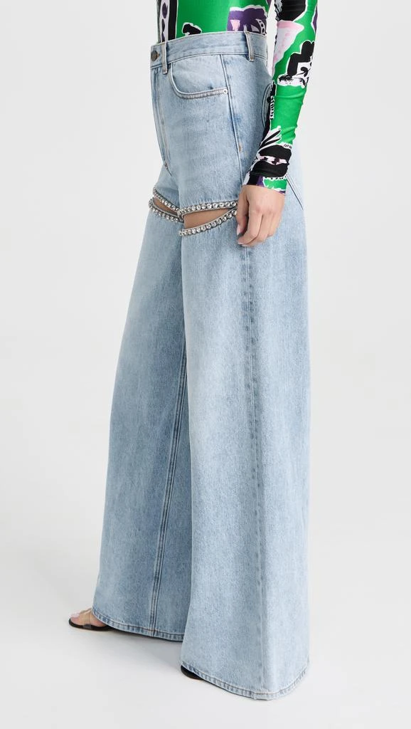 AREA Wide Leg Crystal Slit Jeans 3