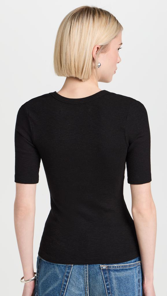 Enza Costa Textured Rib Half Sleeve Scoop Neck Tee