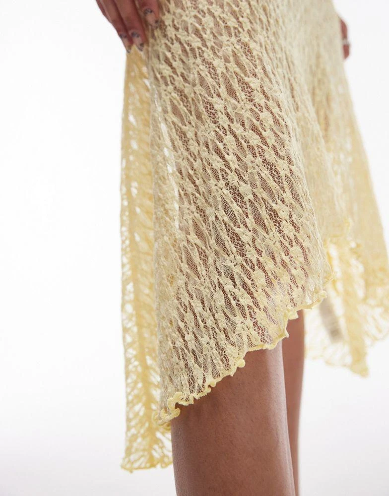 Topshop Topshop jersey hanky hem 90s length lace skirt in yellow 4