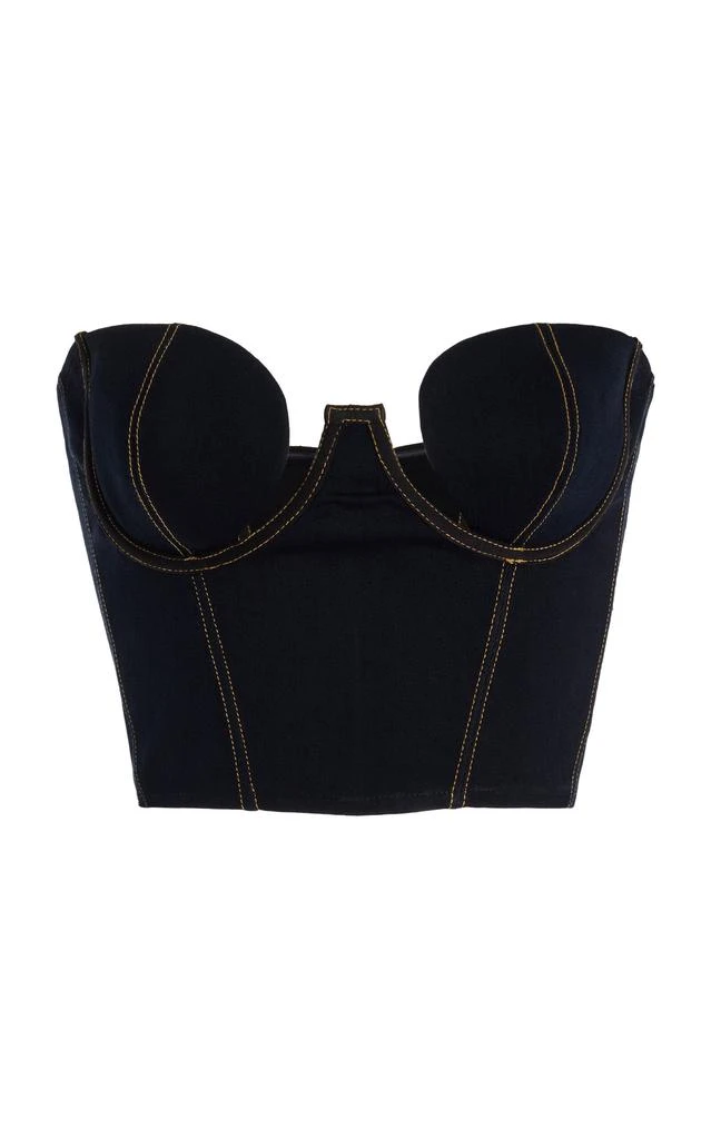 Nensi Dojaka Nensi Dojaka - Cropped Denim Corset Top - Black - XS - Moda Operandi 1