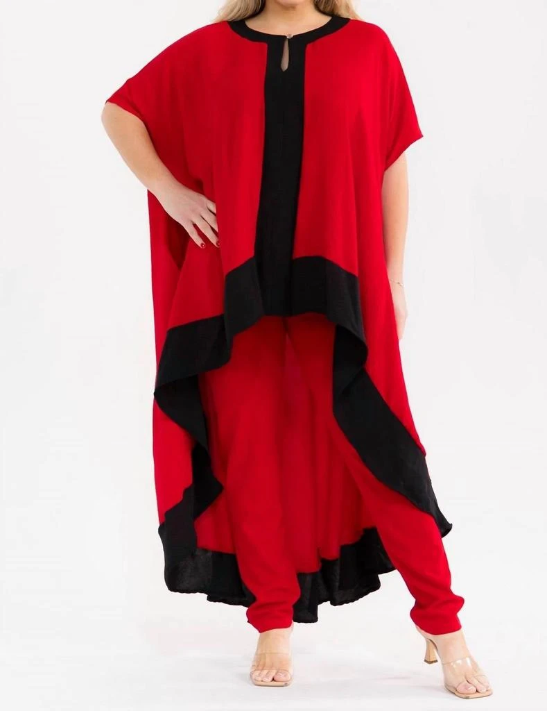 Karen T Design Hilo Monochrome Tunic And Pants Set In Red/black 2
