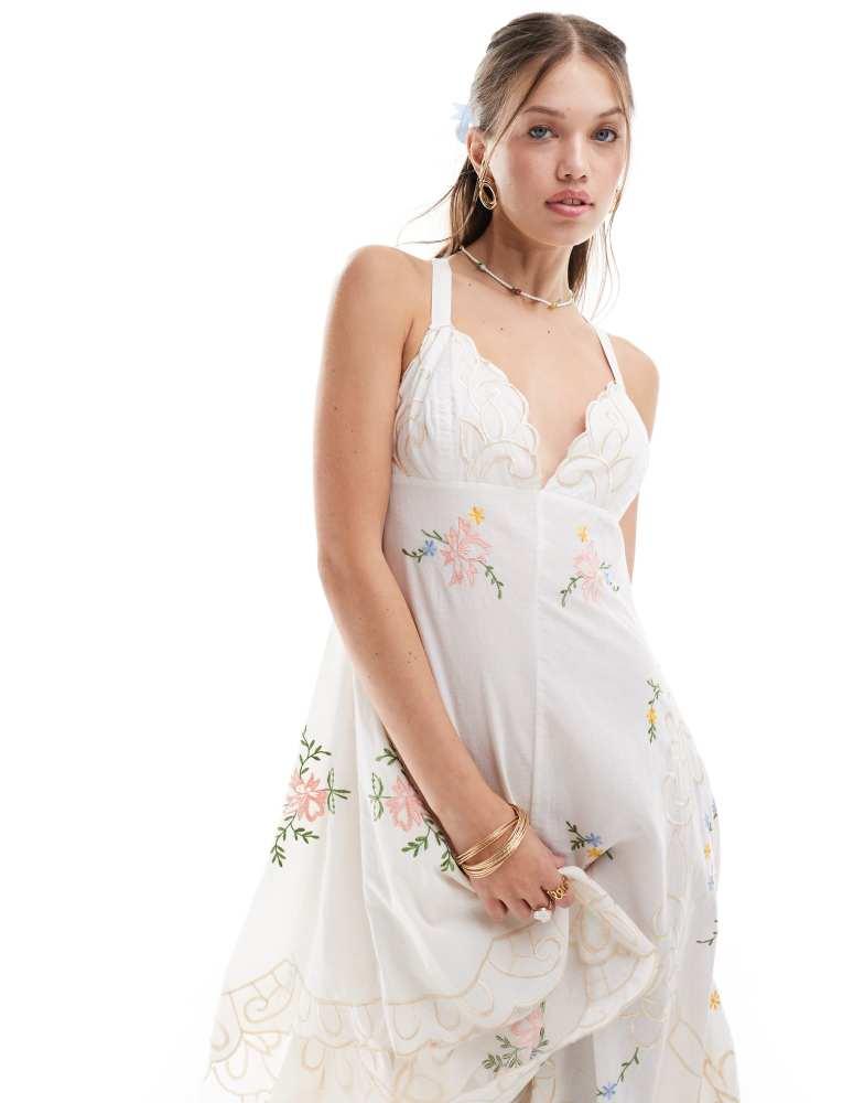 ASOS ASOS DESIGN cutwork embroidered maxi dress with hankey hem