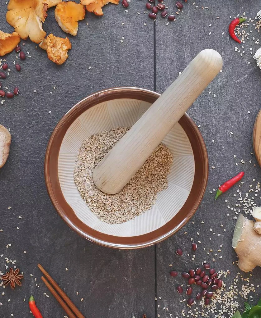 Helen's Asian Kitchen Suribachi Set, Ceramic Mortar Bowl with Maple Wood Pestle 3