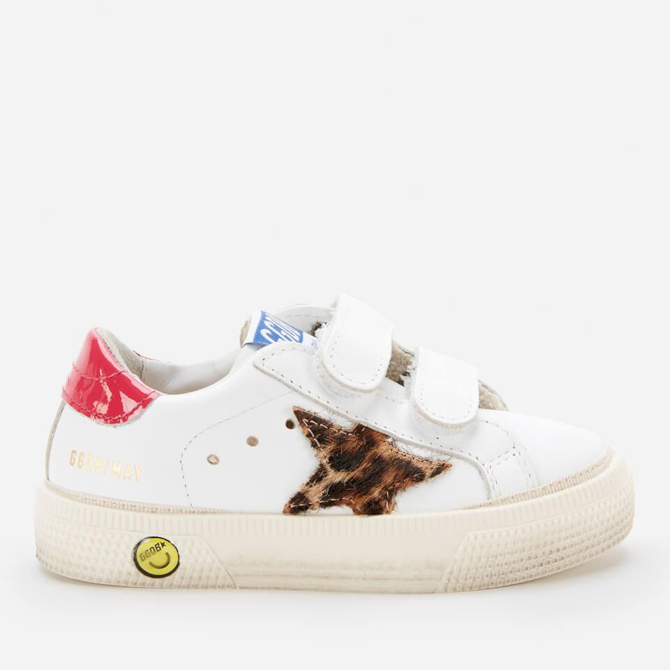 undefined GOLDEN GOOSE TODDLERS' LEATHER UPPER AND STRIPES LEOPARD HORSY TRAINERS - WHITE/BEIGE BROWN LEO/FUXIA