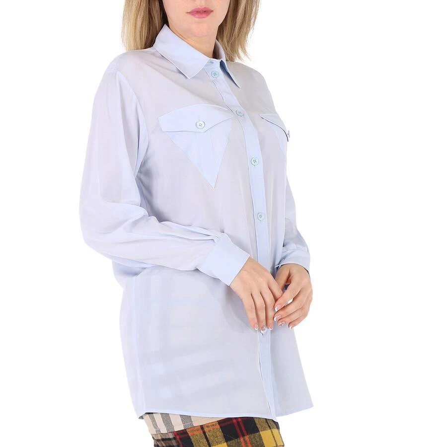 Burberry Pale Blue Irem Silk Crepe De Chine Logo Detail Oversized Shirt 2