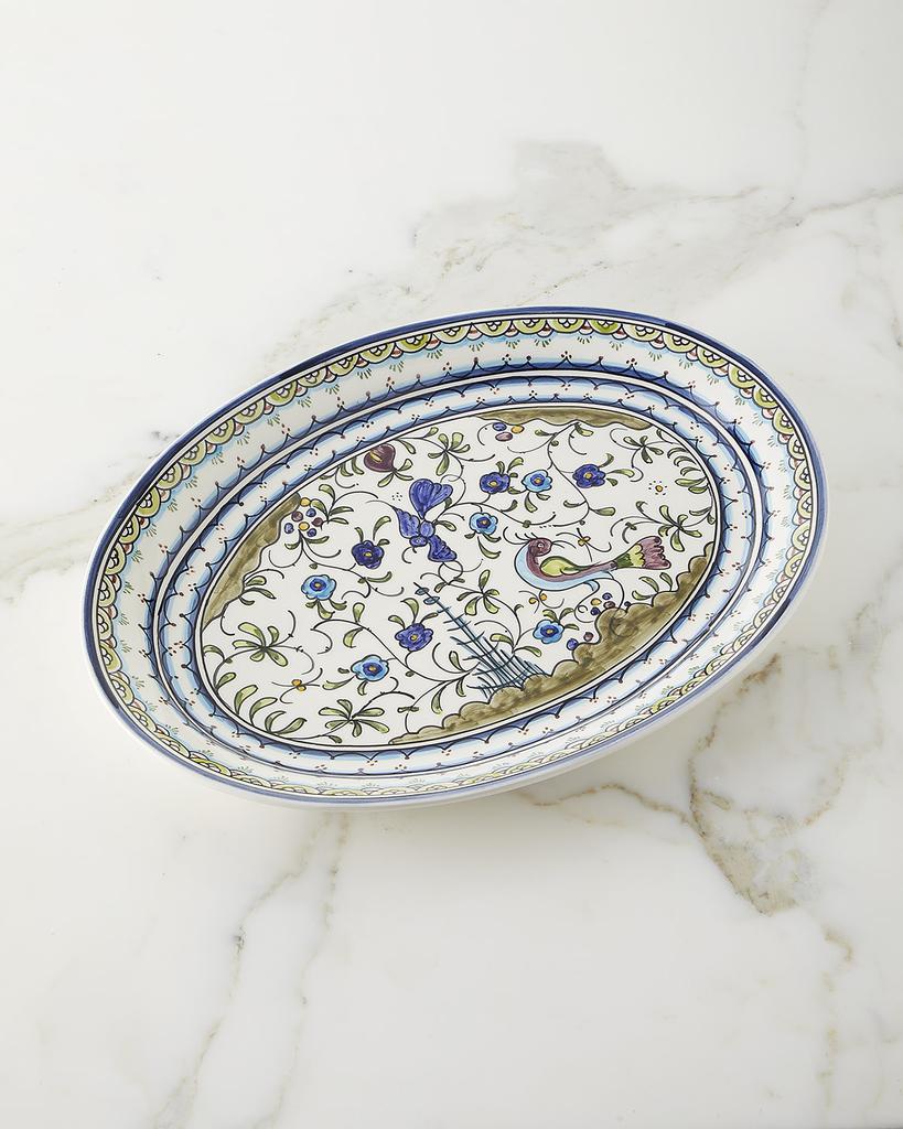 Neiman Marcus Pavoes Blue And Green Oval Platter