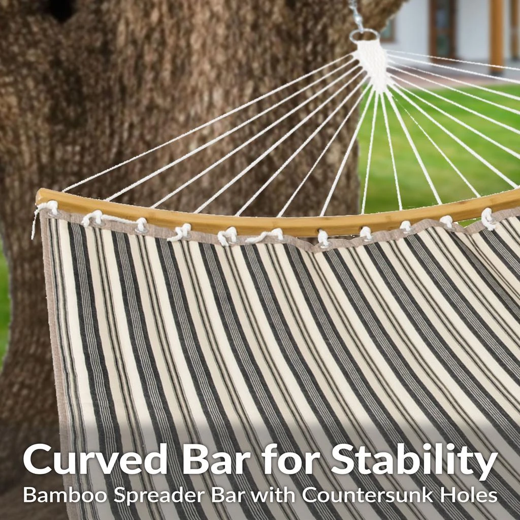 Sunnydaze Heavy-Duty Quilted 2-Person Hammock with Curved Bamboo Spreader Bars - 450 lb Weight Capacity 9