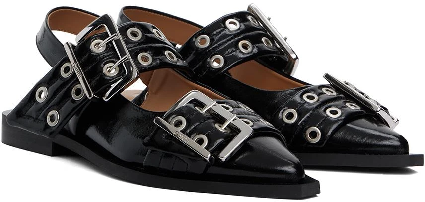 Ganni Black Feminine Buckle Ballerina Flats 4