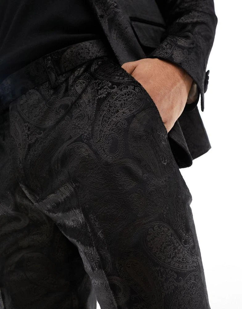 Gianni Feraud Gianni Feraud skinny velvet paisley suit trousers in black 5