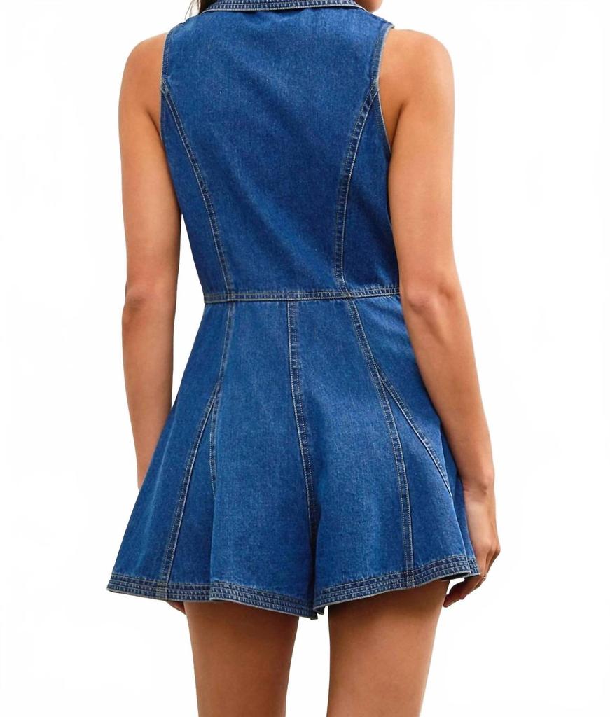Mustard Seed Flounce Romper In Washed Denim