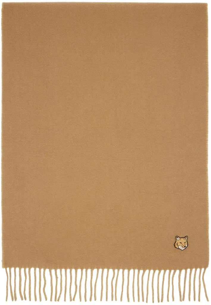 Maison Kitsune Beige Bold Fox Head Double Face Scarf 1