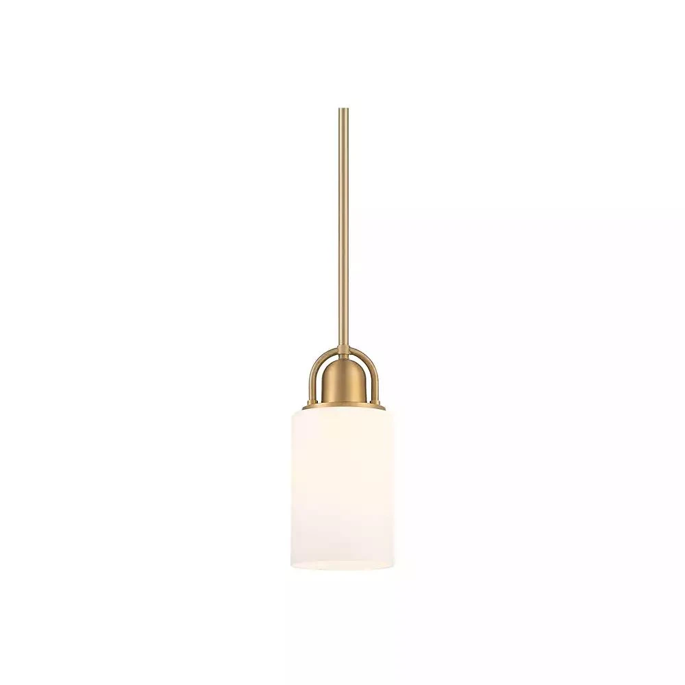 Possini Euro Design Copenhagan Warm Brass Gold Mini Pendant Light 4 3/4" Wide Modern Opal White Glass Cylinder Shade Fixture for Dining Room House Foyer Kitchen Island Entryway Bedroom Living