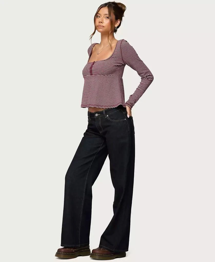 Edikted Women
s Sare Striped Babydoll Henley Top 3