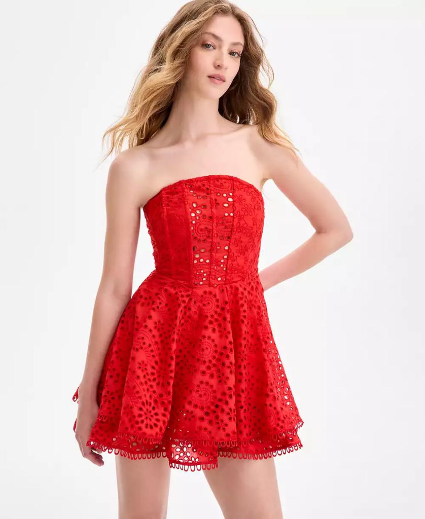 ASTR Women's Deasia Strapless Eyelet Dress