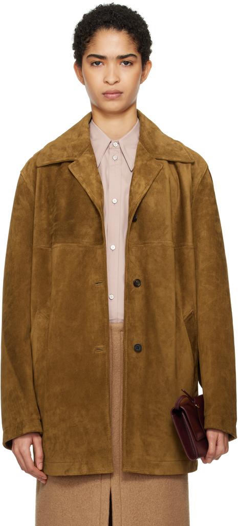 Carven Tan Short Split Suede Coat