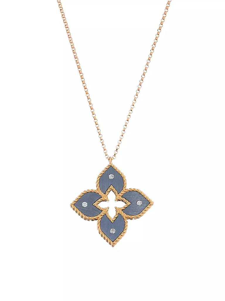 Roberto Coin Venetian Princess 18K Rose Gold, Titanium & 0.04 TCW Diamond Flower Pendant Necklace 1