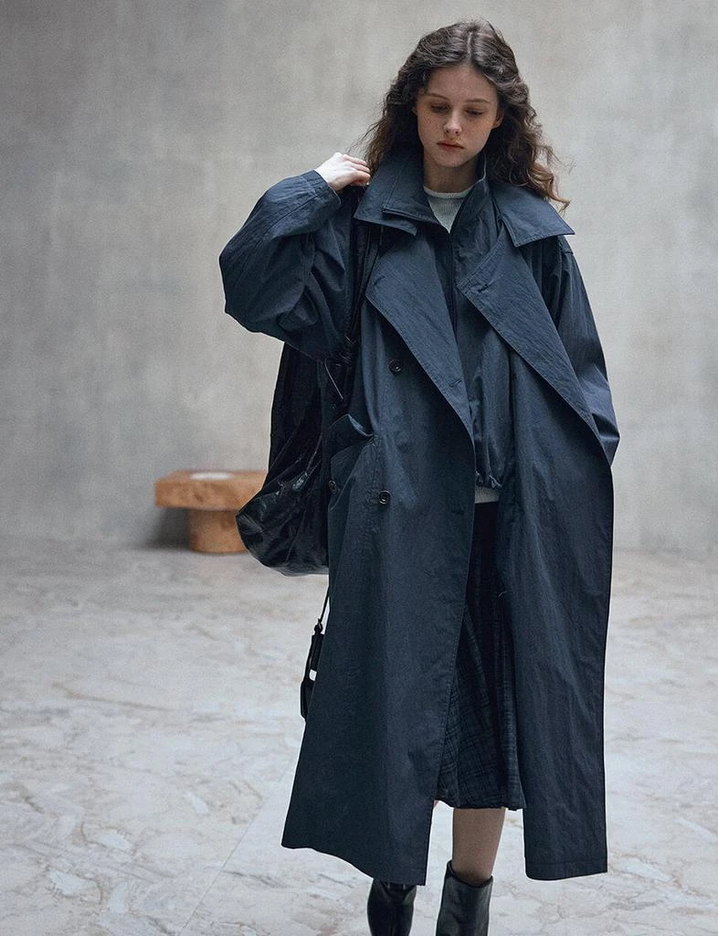 Pixie Market Navy Funnel Neck Zip Trench Coat-PREORDER 3