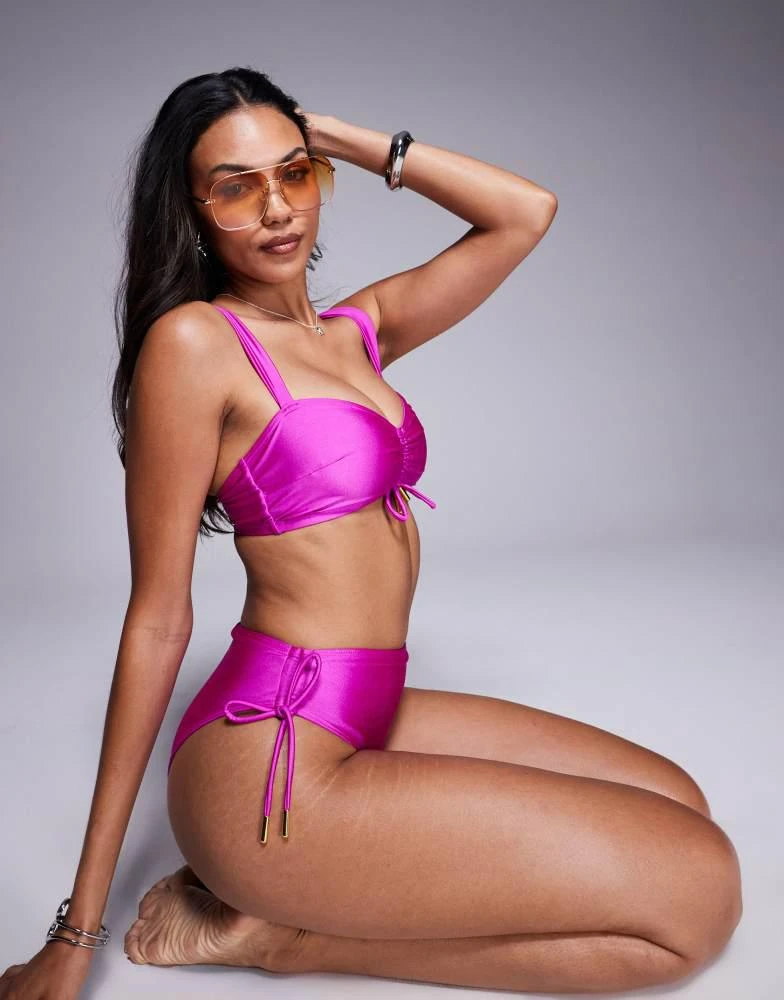 Wolf & Whistle Wolf & Whistle high waist bikini bottom with gold hardware detail in pink 3