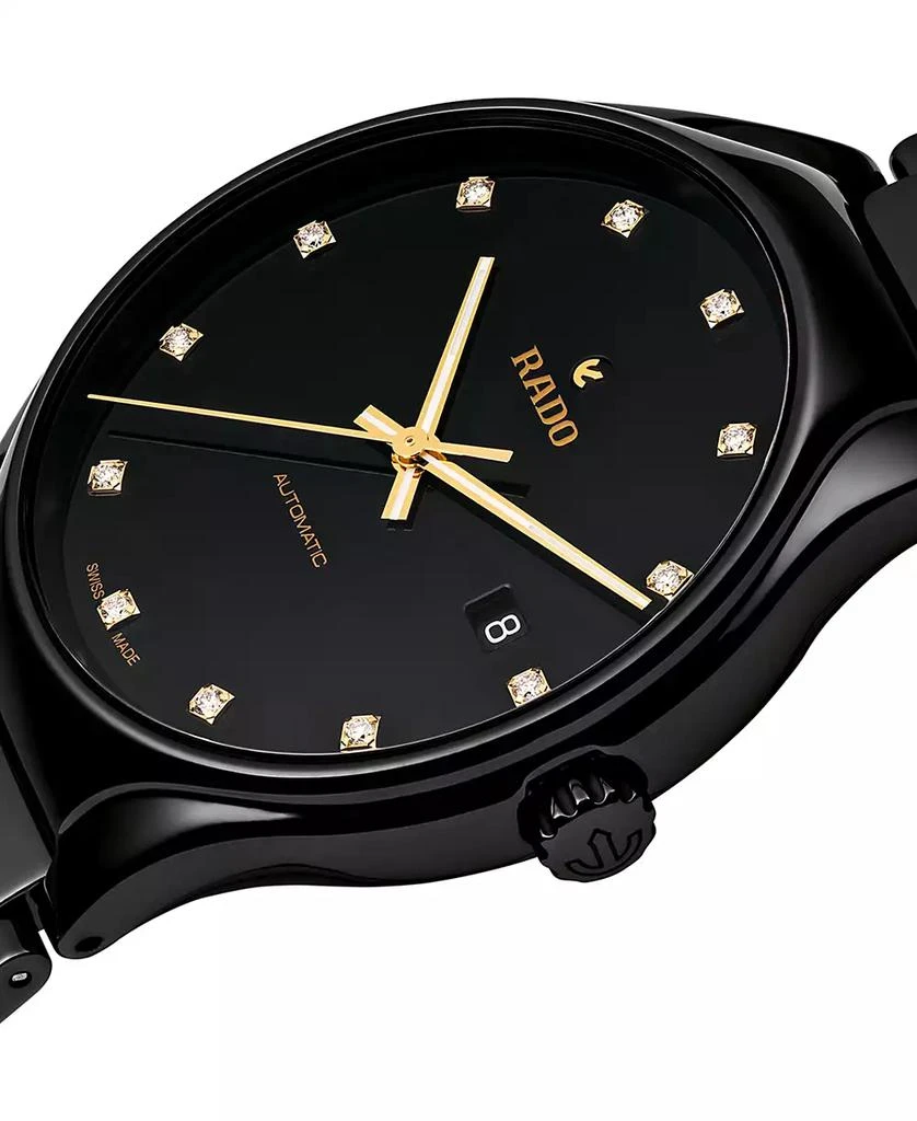 Rado Unisex Swiss Automatic True Diamond (1/8 ct. t.w.) Black Ceramic Bracelet Watch 40mm 9