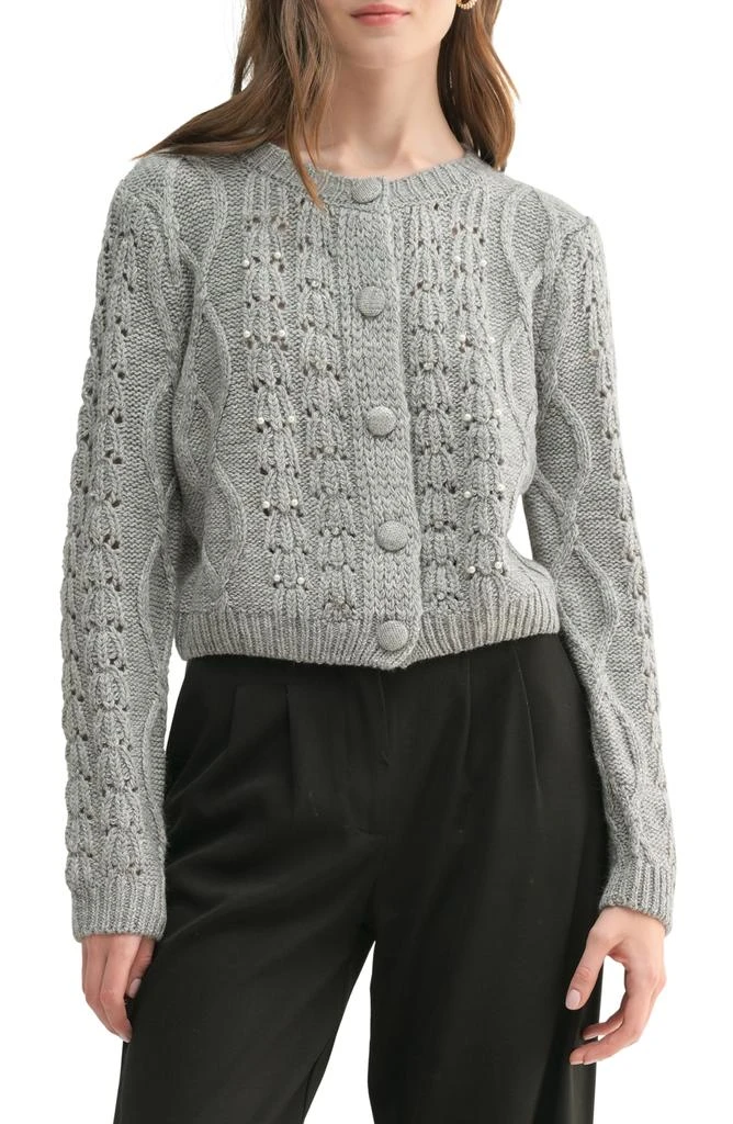 ALL IN FAVOR Faux Pearl Detail Crop Cardigan 1