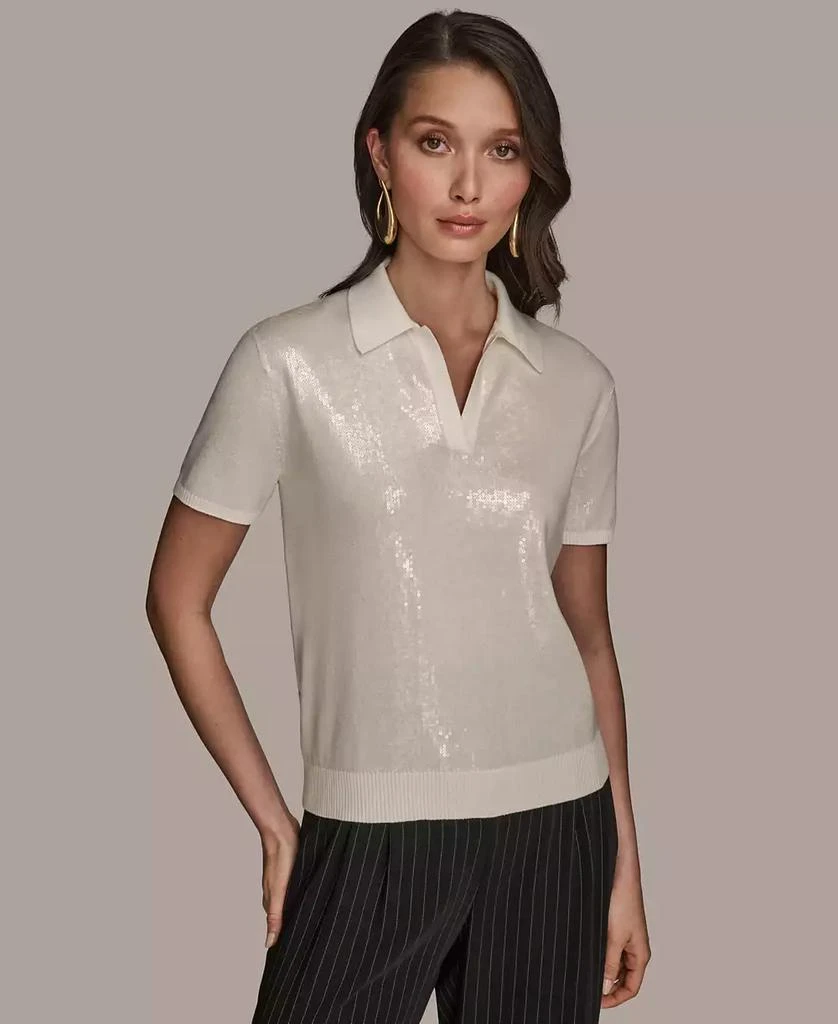Donna Karan Women's Short-Sleeve Sequined Knit Polo 1