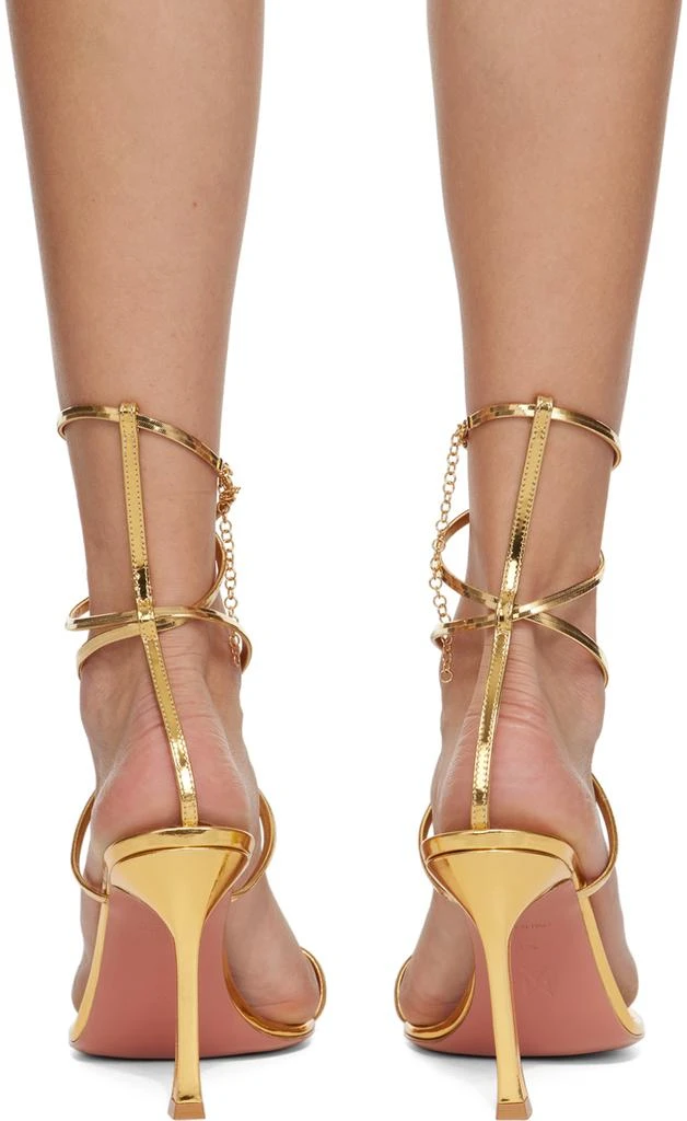 Amina Muaddi Gold Henson Thong Lace Up Heeled Sandals 2