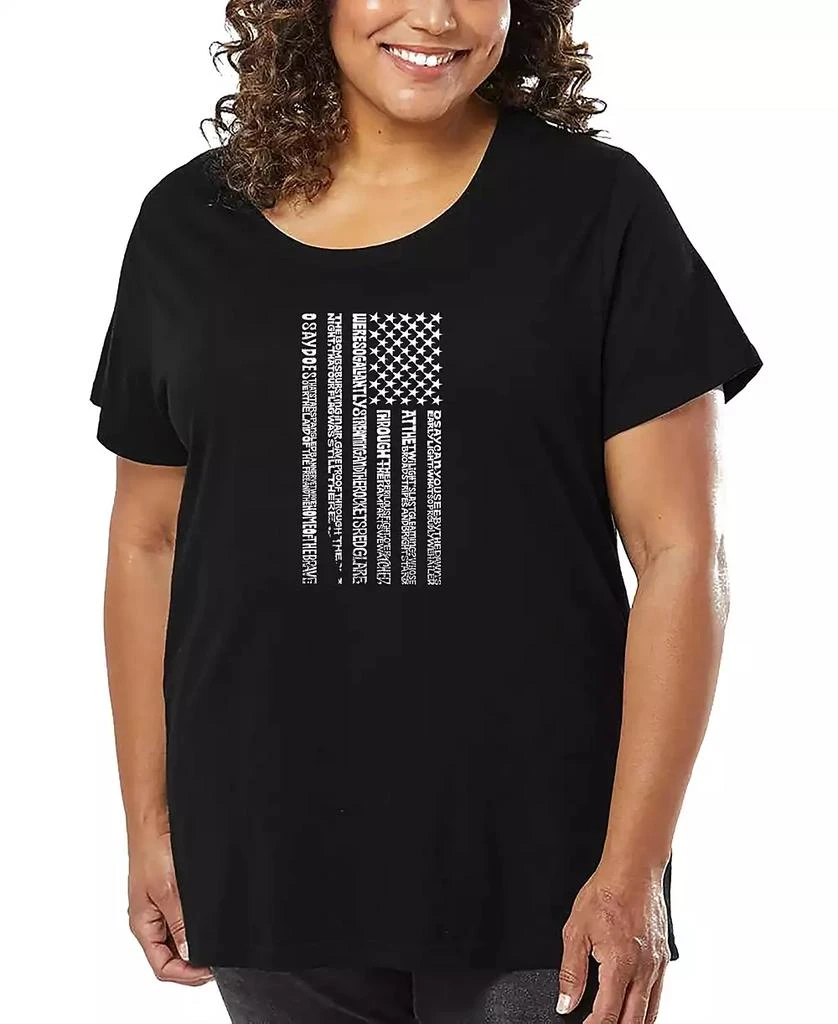 LA Pop Art Plus Size National Anthem Flag Word Art T-Shirt
