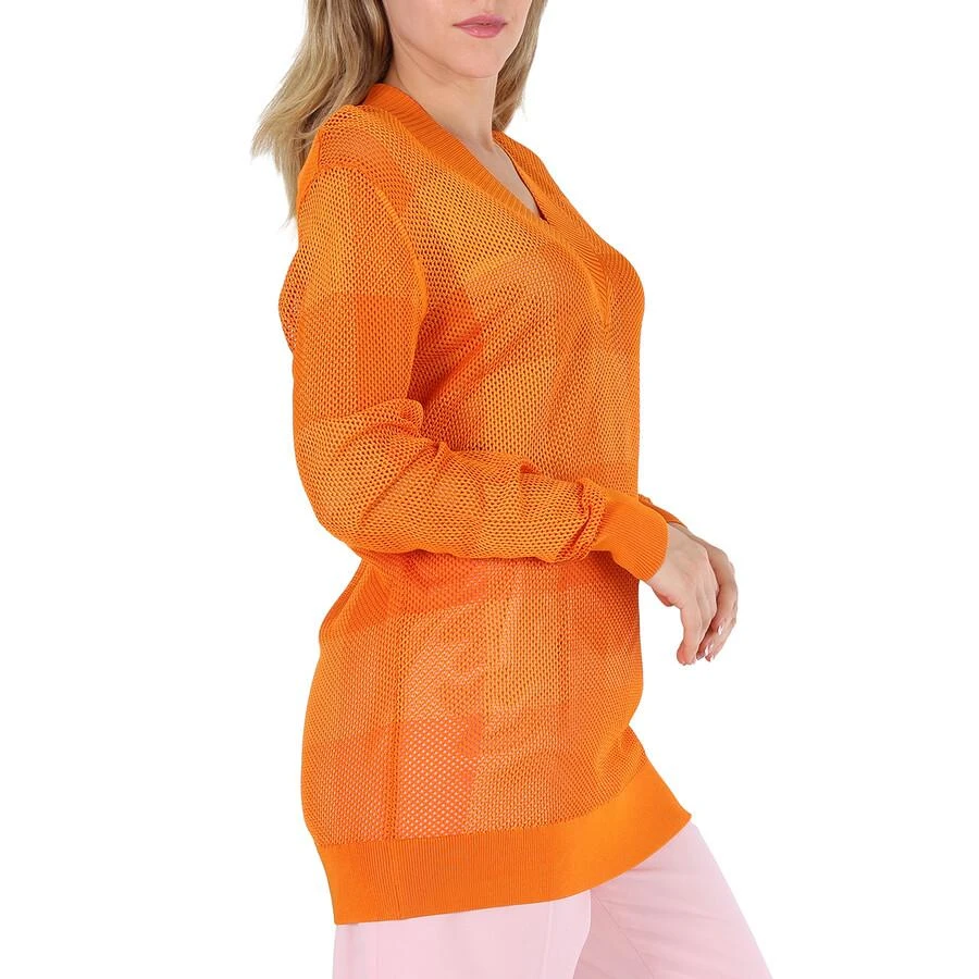 Burberry Ladies Deep Orange Zoie Check Mesh Lace V-Neck Jumper 2