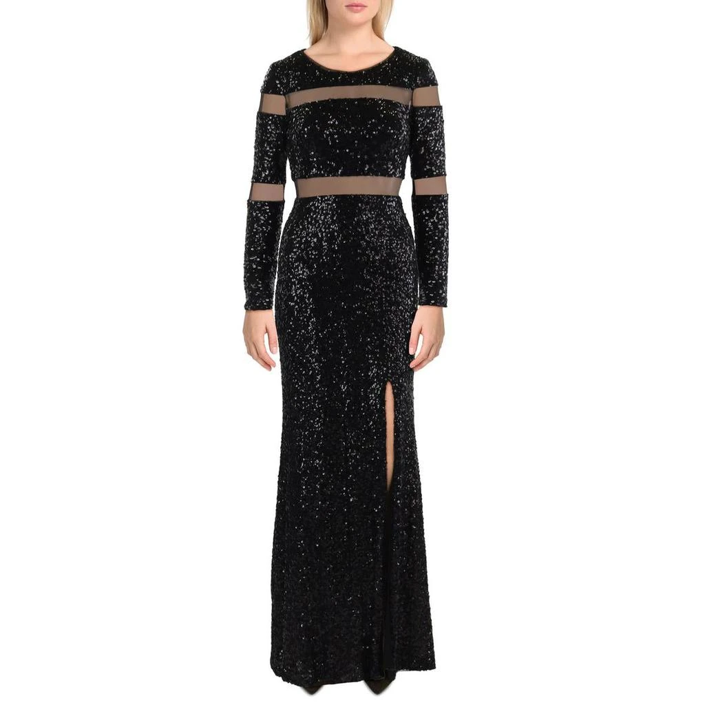 AQUA Womens Sequined Illusion Evening Dress 1