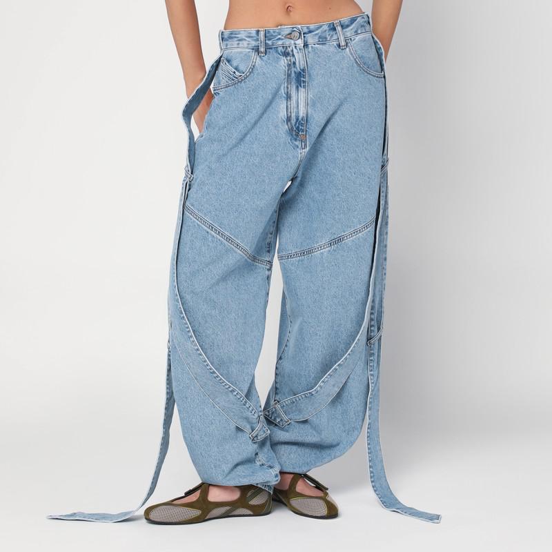 The Attico Wide light blue jeans with ribbons