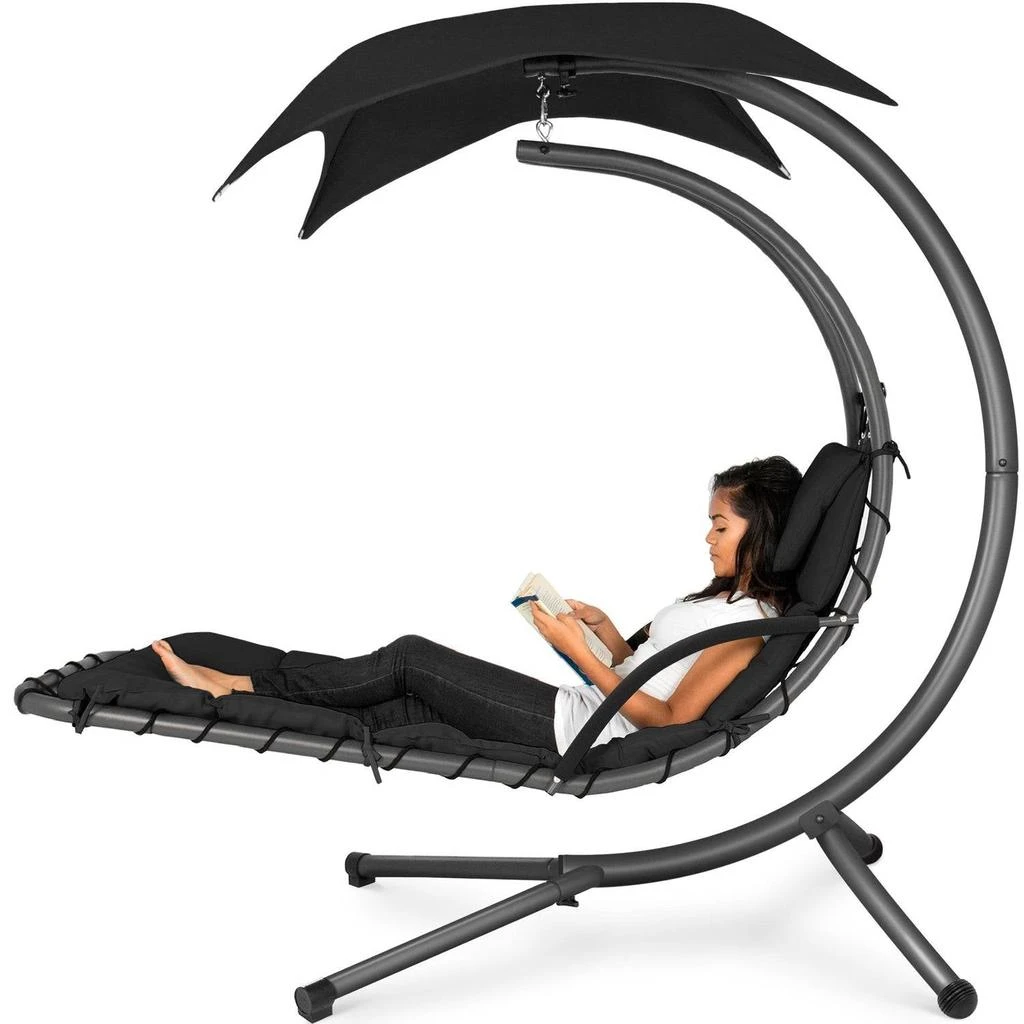 Hivvago Black Single Person Sturdy Modern Chaise Lounger Hammock Chair Porch Swing 1