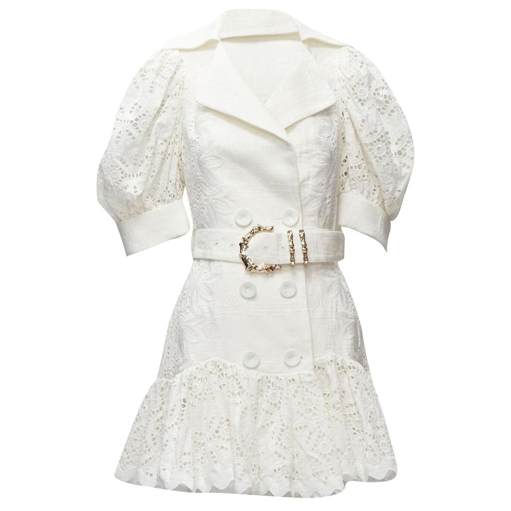 Acler Acler embroidery eyelet puff sleeve belted double breasted dress