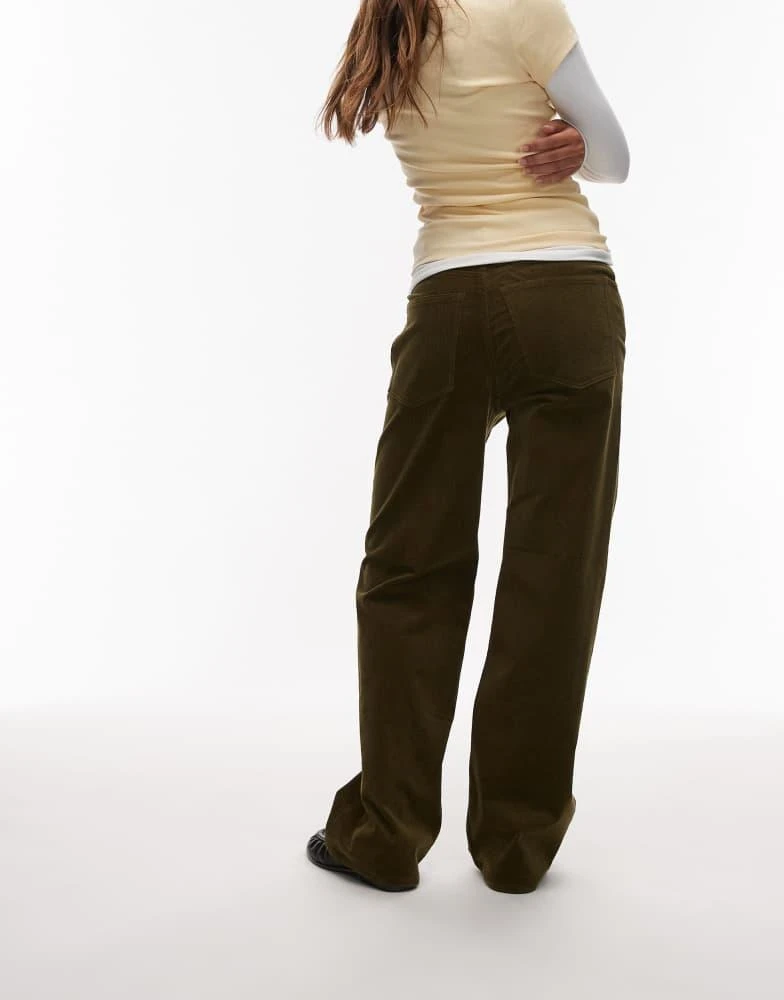 ARKET ARKET Coral low rise baggy wide leg stretch cord trousers in khaki green 4