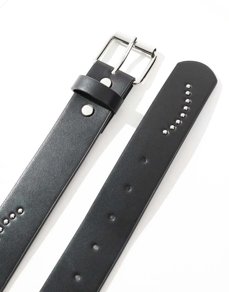 ASOS ASOS DESIGN faux leather belt with studded spiders web in black 4