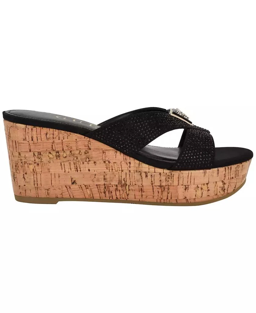 GUESS Women's Lonaa Rhinestone Cork Platform Wedge Sandals 2