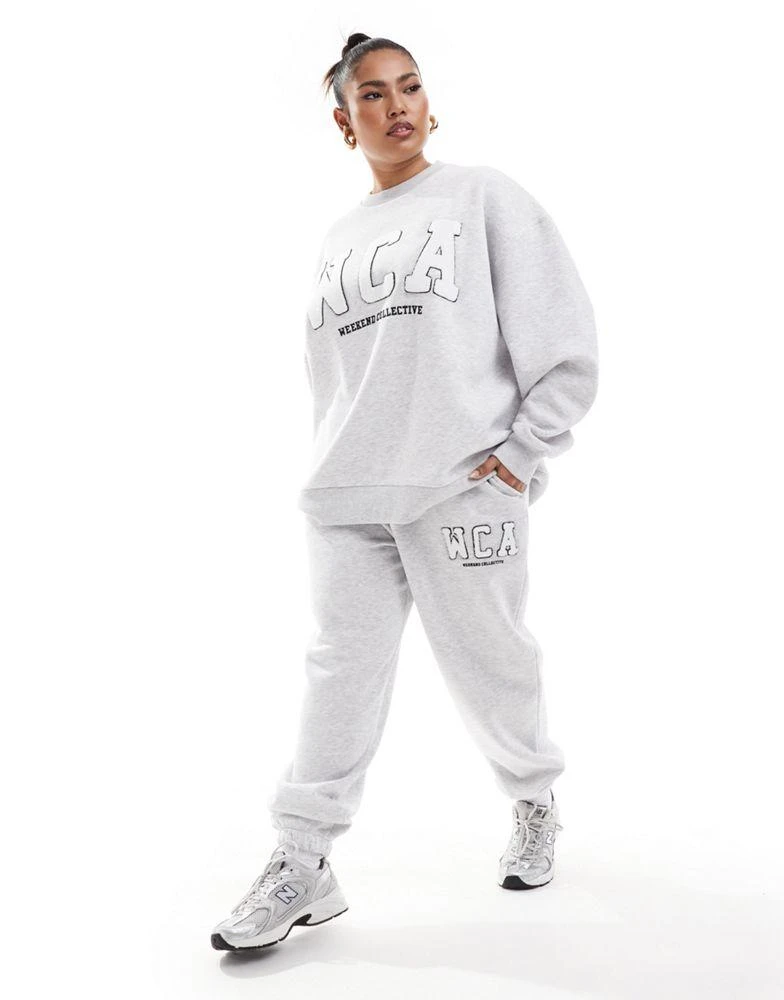 ASOS WEEKEND COLLECTIVE Weekend Collective Curve sweat with varsity logo in grey marl 2