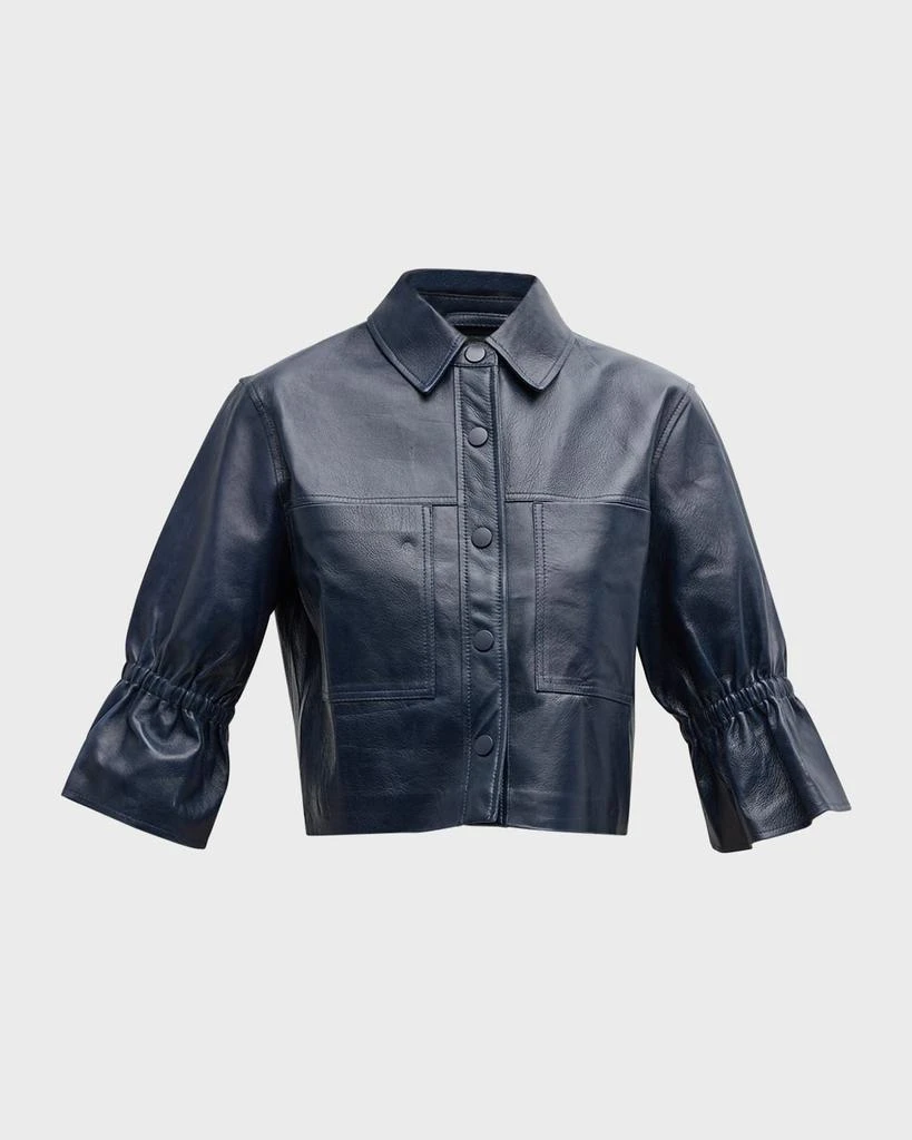 LaMarque Carolina Cropped Ruffle-Sleeve Leather Jacket 1