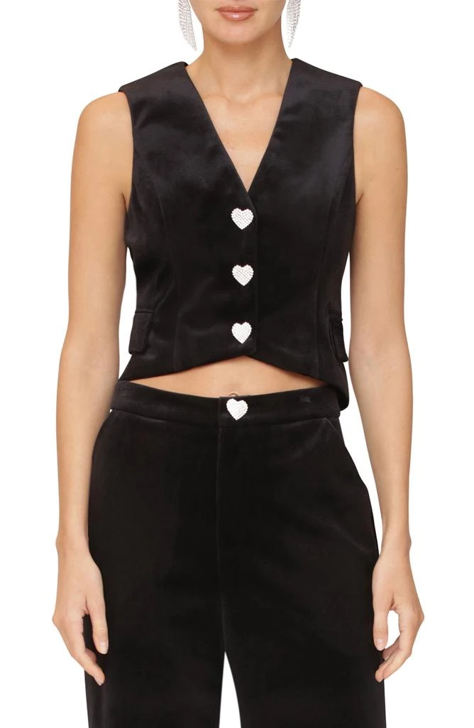 Avec Les Filles Heart Button Velvet High-Low Vest 1