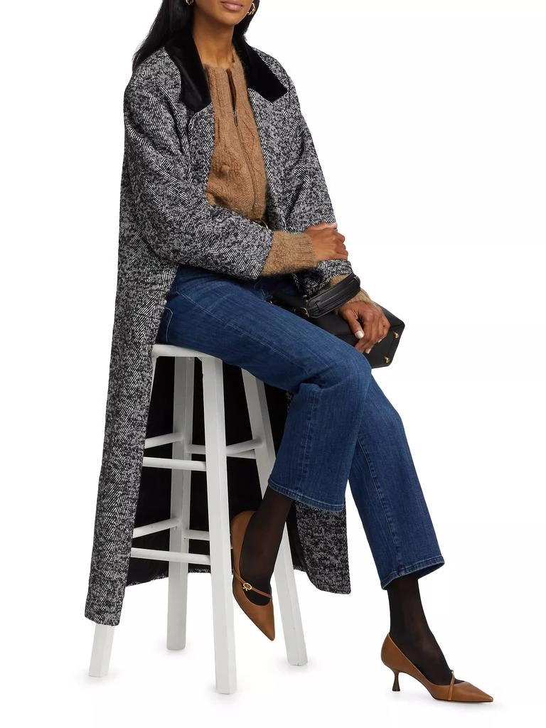 FRAME Herringbone Velvet-Trim Long Coat 2