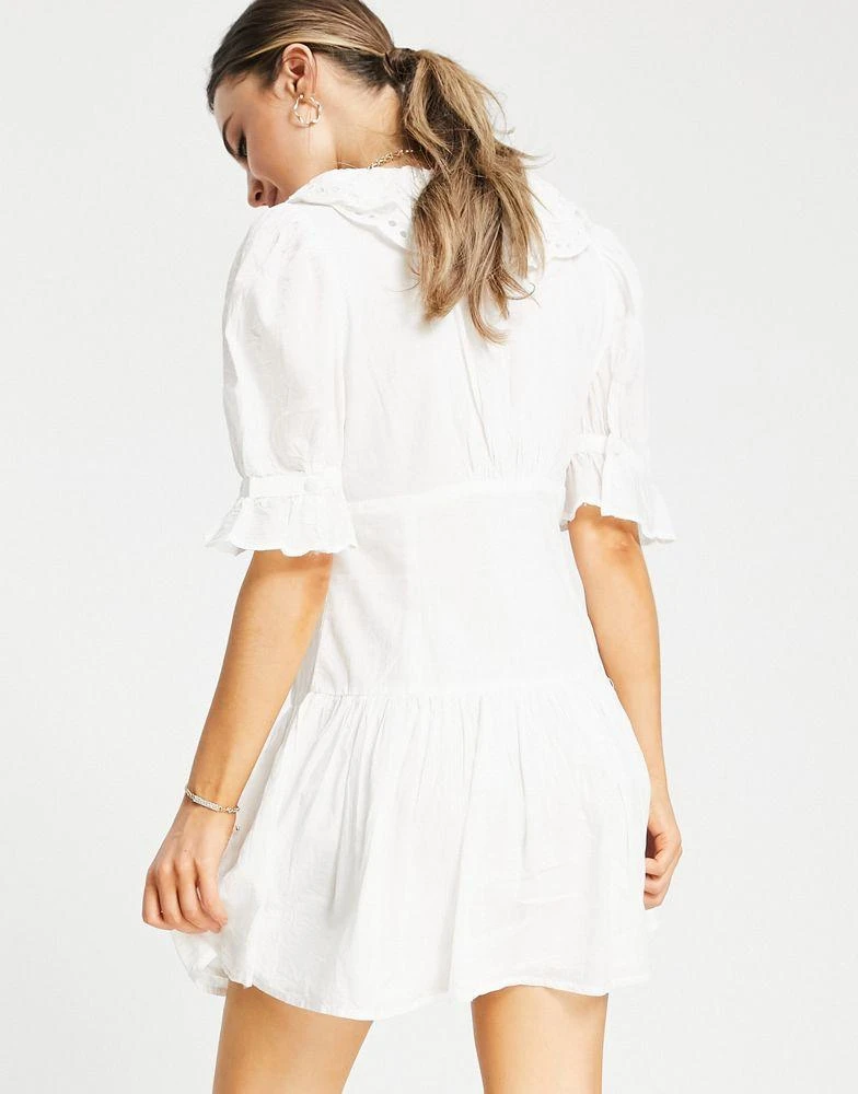 ASOS DESIGN ASOS DESIGN broderie trim button through mini tea dress in white 2