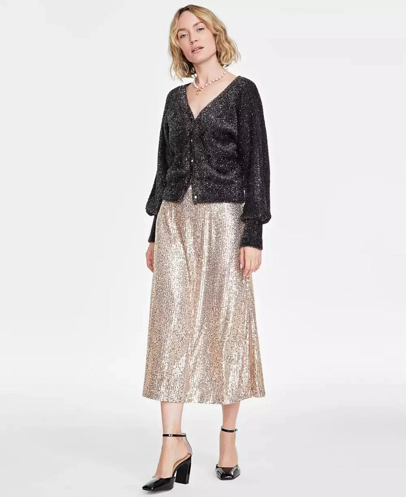 On 34th Women's Metallic Plush-Knit Cardigan, Created for Macy's 2