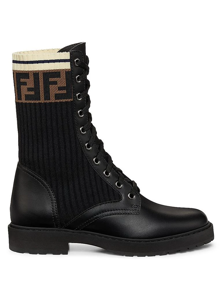 Fendi Rockoko Leather & Knit Combat Boots 1
