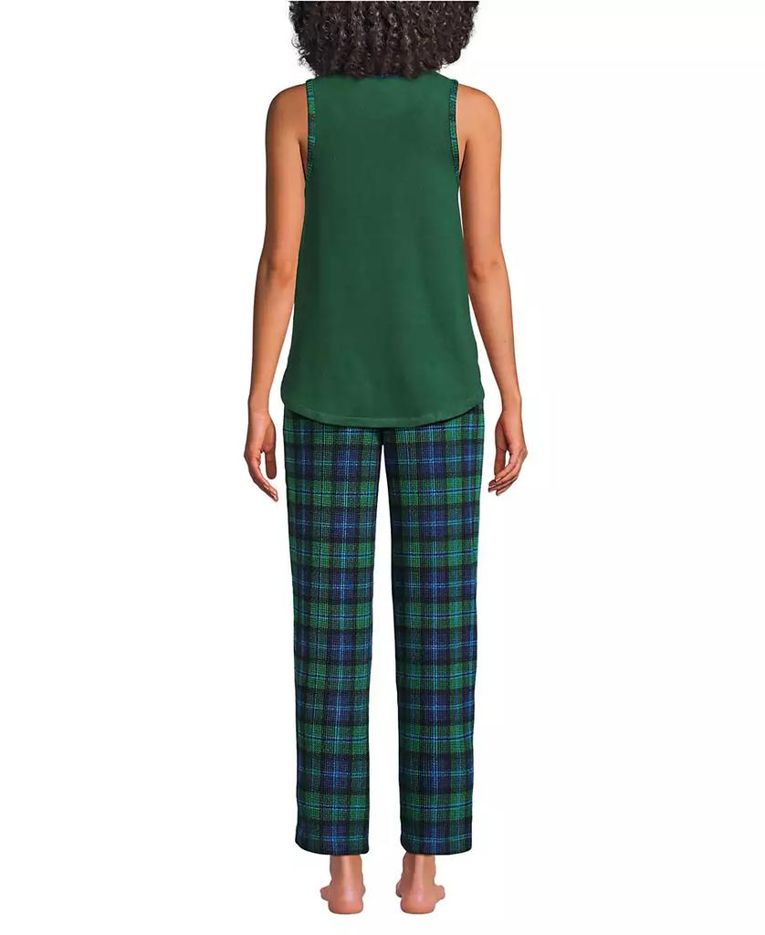 Lands' End Women's Petite Brushed Cozy Waffle Jersey 3 Piece Pajama Set - Tank Top Pant and Robe