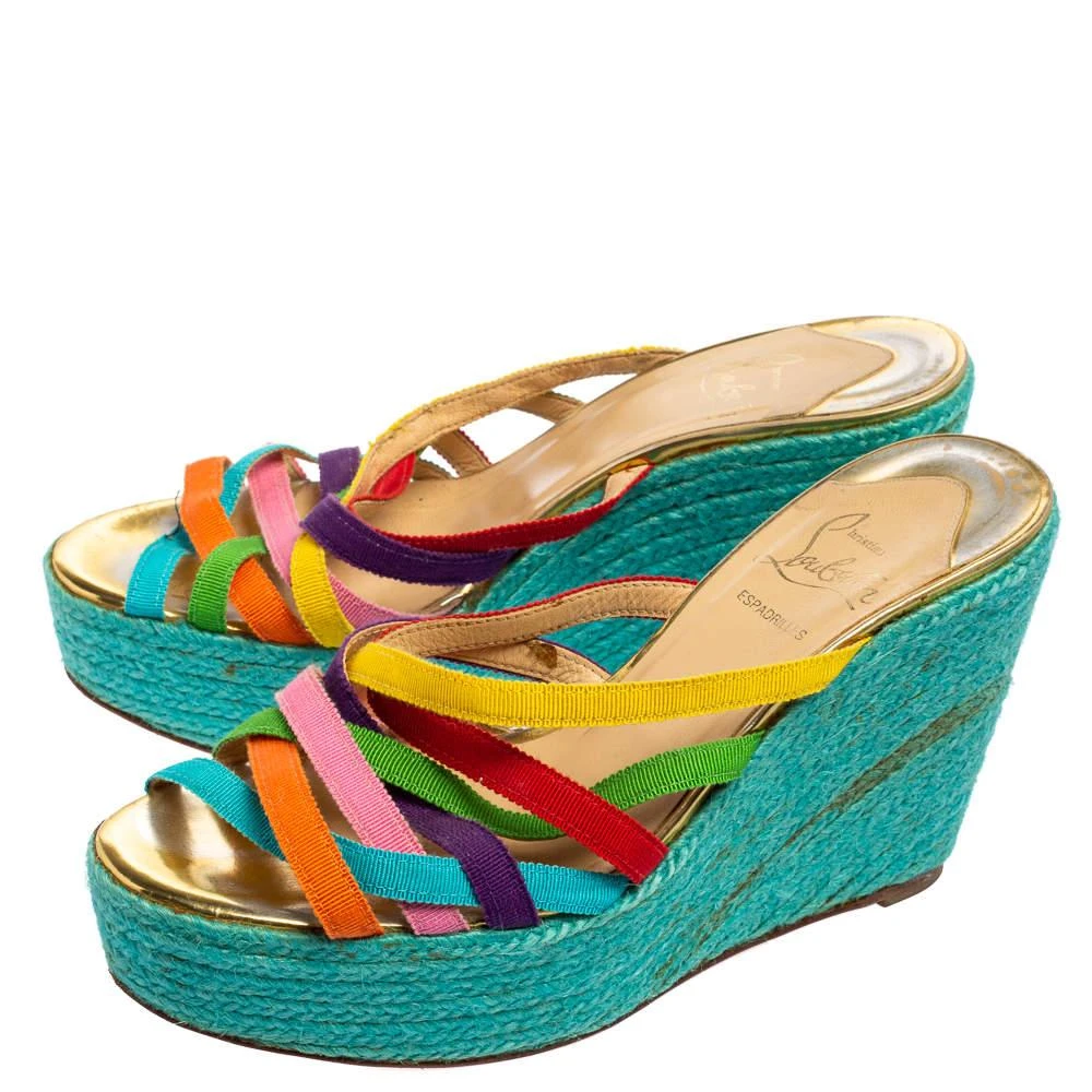 Christian Louboutin Christian Louboutin Multicolor Fabric Crepon Espadrille Wedge Sandals Size 37 4