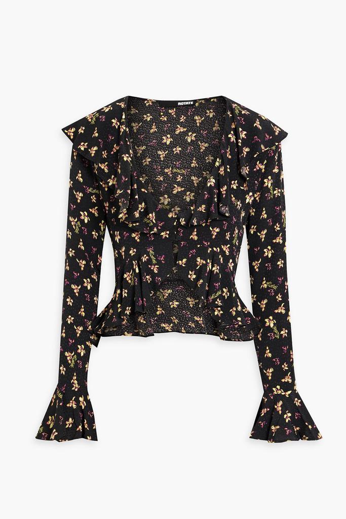 ROTATE Birger Christensen Cropped ruffled floral-print jacquard top