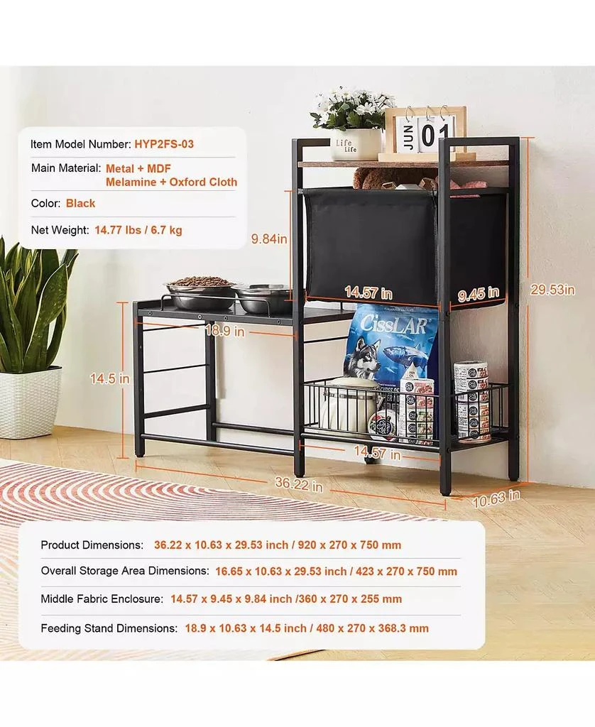 AOSTIRMOTOR Elevated Dog Feeding Station: All-in-One Organizer with Raised Bowls 
Storage for Food and Toys 2