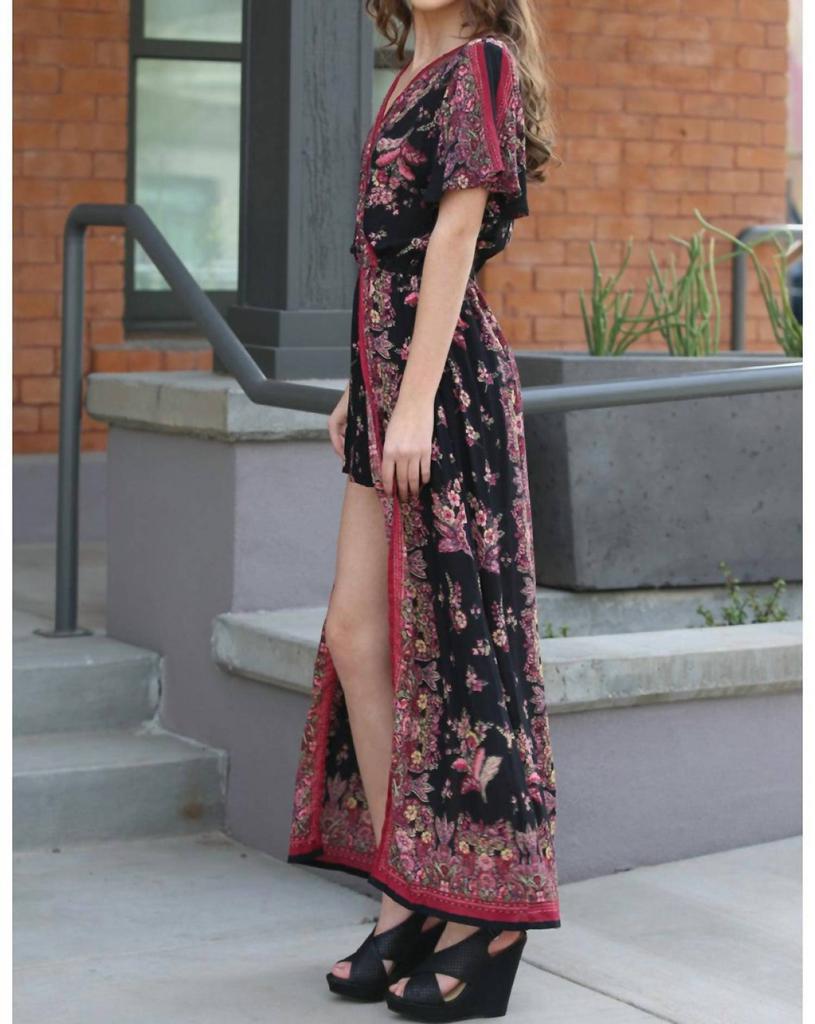 Angie Angie - Border & Floral Print Maxi Romper