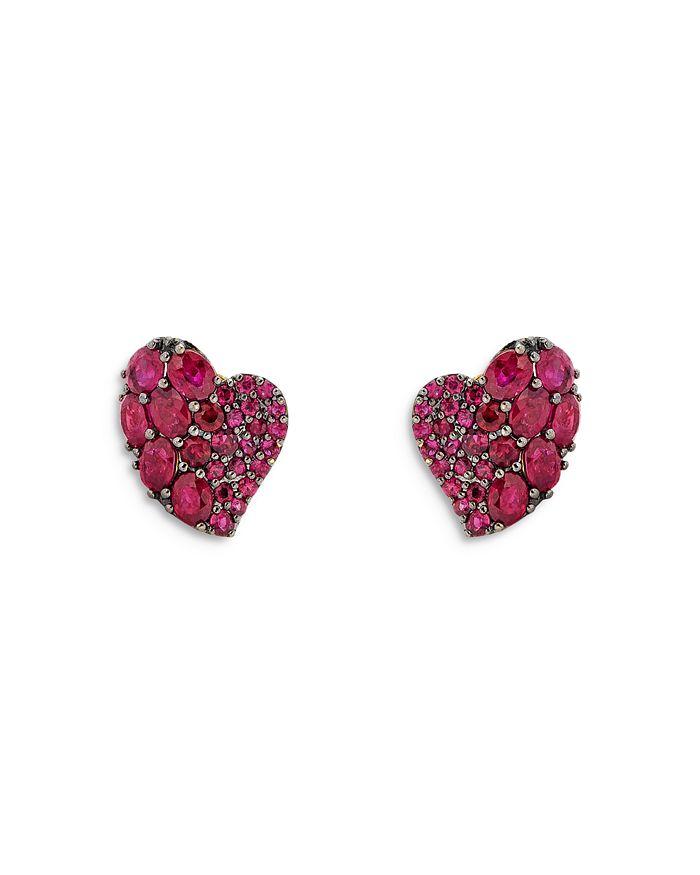Piranesi 18K Yellow Gold Small Wave Heart Earrings with Rubies