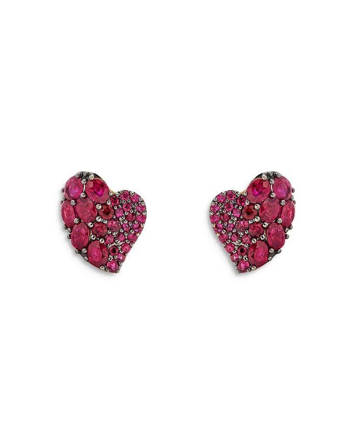 Piranesi 18K Yellow Gold Small Wave Heart Earrings with Rubies